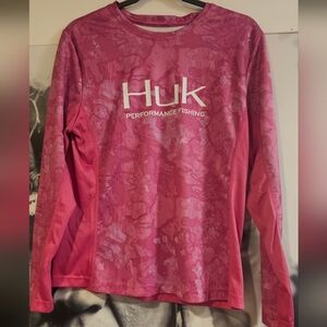 HUK Women's Pink Camo Breathable Fishing Shirt Size XL 100% Poly Lightweight